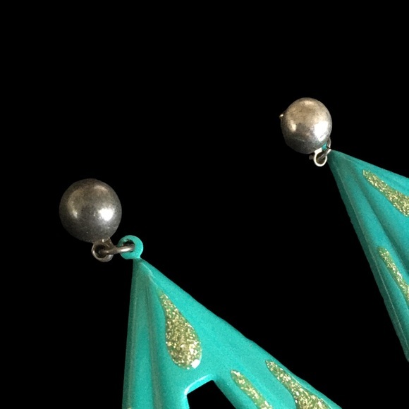 Vintage Tree Shaped Christmas Holiday Dangle Stud Back Earrings - Picture 3 of 8